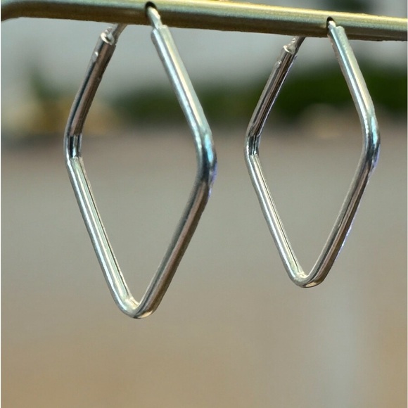 VTG | Signed Sterling Silver Geometric Rhombus Dangle Earrings​ - Picture 2 of 4